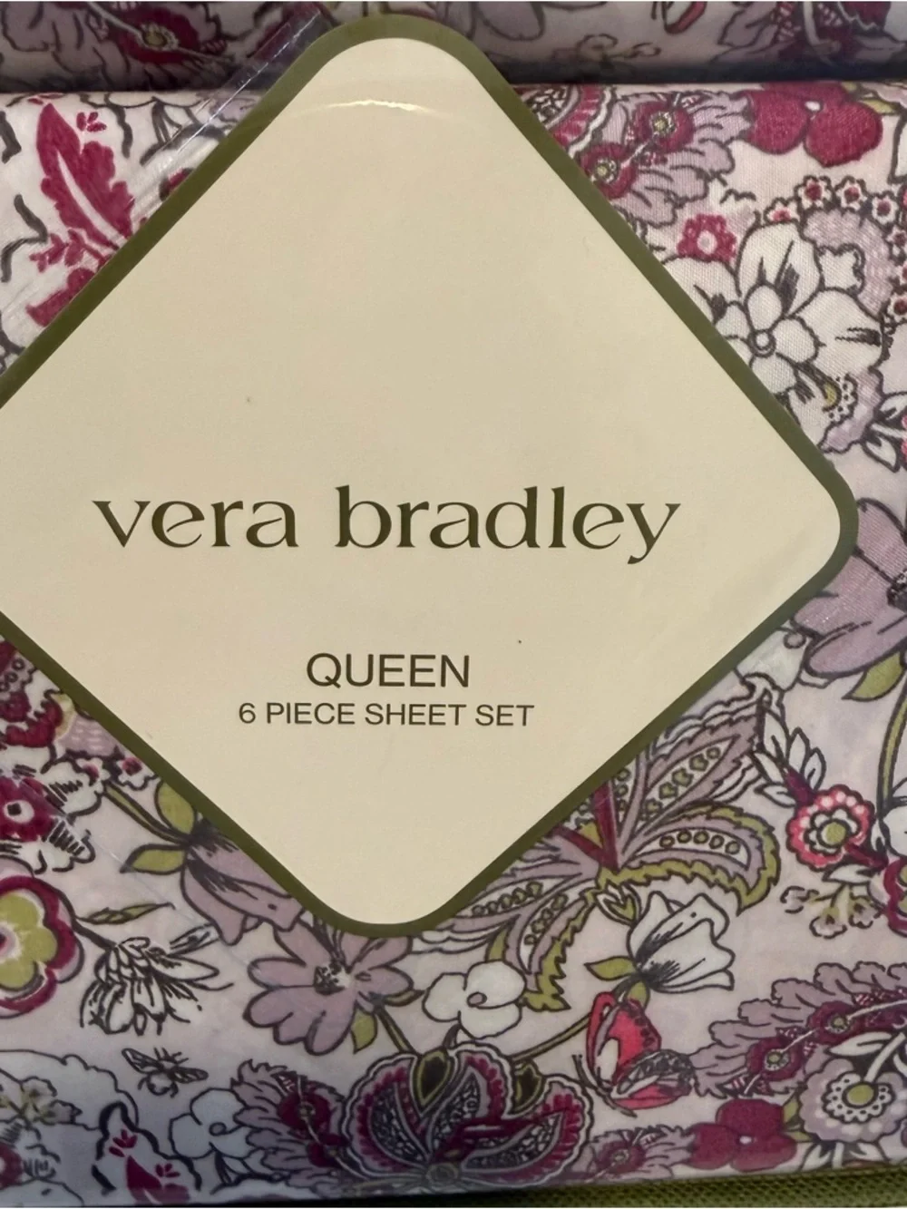 Vera Bradley Pink and Green Floral Cotton Sheet Set
